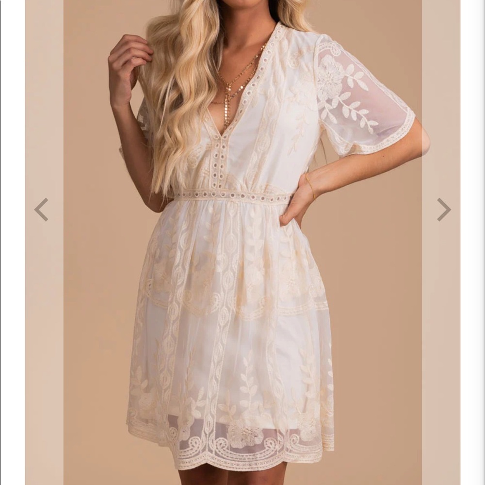 Light My Fire Cream Lace Mini Dress